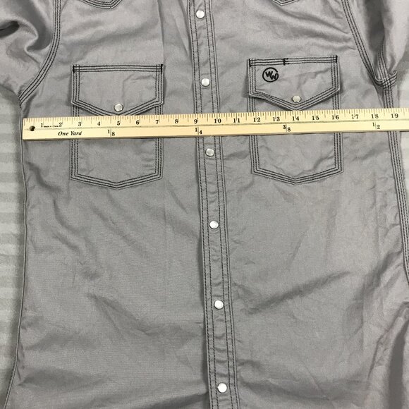 Western Welder Shirt Mens Small Gray Pearl Heavy Canvas Pearl Snap Triple Stitch - Picture 6 of 12
